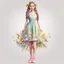 Placeholder: Isolated on white background, Beautiful, full body, spring inspired girl with big double braids, wearing a mid thigh spring dress in pasted easter colors, barefeet, airbrush illustration, high resolution, 8K, no background, no shadow