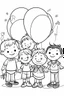 Placeholder: HAPPY NEW YEAR coloring page for kids, HAPPY NEW YEAR CELEBRATION KIDS, BALLON, thick outline, low details, no shading, no color