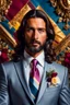 Placeholder: Hyperrealistic maximalist photography of Jesuscristo today, dressed in an elegant suit and ultra warm tie, incredible work of art