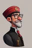 Placeholder: profile cartoon image from photo, with glasses, bold, wearing a Fez and a black vest,, male