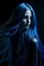 Placeholder: female blue ghost, long hair, beautiful, dark style