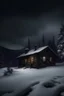 Placeholder: Snowy cabin in the mountains with a scary atmosphere