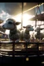 Placeholder: zoom shot on sheep ghosts with sun glasses on a carousel on a factory roof in storm, bokeh like f/0.8, tilt-shift lens 8k, high detail, smooth render, down-light, unreal engine, prize winning, in the style of fallout 4 and gta 4