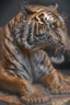 Placeholder: a full grown hyper-realisitc tiger melting like wax, hyper-realistic natural form, full body, highly detailed melting details, emotional expression, detailed emotions, hyper detailed melting of the animal to the ground, engraved fur details, anatomically correct animal, dark colour tone, epic colour treatment, cinematic colour treatment, meticulously intricate perfectly symmetrical extremely detailed, pixiv daily ranking, pixiv, extreme depth of field, artstation, sculpture style, spec