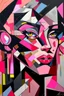 Placeholder: Futurism cubist painting, Black pink,((lisa)),portrait face of fashion designer Paul Smith.