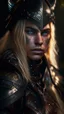 Placeholder: blonde female hunter wearing leather half armour dark fantasy Realistic 4k