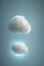 Placeholder: a photo of a single very small puffy cloud with a glowing realistic white orange lighting bolt coming from the bottom of the cloud striking angled; multiple tendrils; on a clean background of blue grays; very moody; studio lighting; colorfully