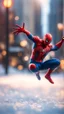 Placeholder: spider man jumping doing winter freestyle trick, bokeh like f/0.8, tilt-shift lens 8k, high detail, smooth render, down-light, unreal engine, prize winning