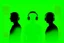 Placeholder: Silhouette of three men people wearing headphones, green background