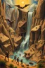 Placeholder: Hieronymus Bosch Style high quality picture in it aliens carryingwaterfall in the desert