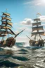 Placeholder: súboj dvoch piratskych lodi na mori, paľba z kanonov