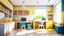 Placeholder: Children's study room at home. Modern spacious interior with desk,