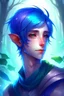 Placeholder: blue violet hair, elf, anime, short hair, fantasy world, soft, male