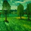 Placeholder: A green plain filled with trees painted by Vincent van Gogh