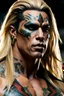 Placeholder: Jason David Frank as muscular alpha male with Long blonde hair and tribal body tattoos and piercings realistic face, modern fantasy, intricate details, hyper detailed. 4K. Ultra Realistic