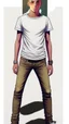 Placeholder: Teen man, black hair, perfect face, style of tomer hanuka, jeans, white, t-shirt, pompadour