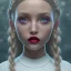 Placeholder: Wednesday as Jenna ortega, Peter Pan Collar Flare Dress,vampy lipstick,Long Braids Wig, hyper detail, octane render, unreal engine 5, photorealistic, 8k resulation