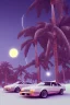 Placeholder: 1980's aesthetic vaporwave palm trees with lighting with moon with audi in the winter snow