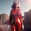 Placeholder: Ultra Realistic retro sci-fi press explosions supermarket image from 1960, many explosions, sweet young Jane Fonda, tight latex suit, weapon, fighting stance, soft color, highly detailed, unreal engine 5, ray tracing, RTX, lumen lighting, ultra detail, volumetric lighting, 3d, finely drawn, high definition, high resolution.