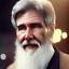 Placeholder: handsome cosmic harrison ford, white hair in the wind, brown eyes, white beard, no moustache, scifi outfit, perfect composition, super detailed, 8k, high quality, intricate details, highly detailed, lights in background, octane render