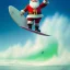 Placeholder: Santa standing of surfboard surfing a big wave, empty hands, beach, character design by cory loftis, fenghua zhong, ryohei hase, ismail inceoglu and ruan jia. unreal engine 5, artistic lighting, highly detailed, photorealistic, fantasy