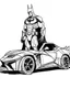 Placeholder: real massive Batman, with hi s vehicle coloring page, full body (((((white background))))), only use an outline., real style, line art, white, clean line art, white background, Sketch style.