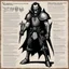 Placeholder: medieval character concept sheet with AD&D statistics and characteristics, [illustration by Kevin Eastman and Peter Laird] vampire lord with flashing eyes and a pale, gaunt face with sunken eyes and sharp teeth.