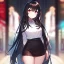 Placeholder: Clear focus,High resolution, black long hair, Vibrant red eyes, Emo, wearing a short skirt