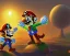 Placeholder: Mario and Luigi looking out into the sunset on an alien planet