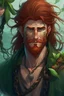 Placeholder: rugged wet pirate nereid male with auburn hair and seaweed