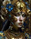 Placeholder: Beautiful young faced woman adorned with egyiptian jasminus flower palimpsest art nouveau metallic filigree voudore samanism egyiptian jasminus floral headress ornated woman portrait wearing palimpsest art nouveau venetian face masque and floral filigree embossed dress voidcore decadent organic bio spinal ribbed detail of ribbed mineral stones extremely detailed hyperrealistic maximálist concept art nouveau portrait art