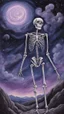 Placeholder: A pastel painting of a skeleton on a hilllookin into the night sky. A nebular in the sky. Painting. Purple colours. Blue colours. Colorful.Pastel colours. Masterpiece.