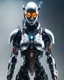 Placeholder: Full body Length picture Futuristic sci fi portrait of a mechanized cyborg special force .high key lighting, 3d bas relief, front view clock, glowing neon nixie eye, wire whiskers cyborg high contrast