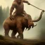 Placeholder: a cave man riding a wild moolly mammoth hyper realistic