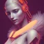 Placeholder: A beautiful portrait of a cute cyberpunk woman happy smiling in Alexandre cabanel style, grain on the skin, orange color scheme, high key lighting, volumetric light high details with white stripes and feathers full length clean art NFT, soft lighting, soft pastel gradients, high definition, blender 3d cinematic, op art, visionary art, sacred geometry, fractal, white balanced