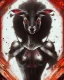 Placeholder: Comic book art style black lamb with red eyes, contrasting green meadow, cartoonist, digital portrait, dark fantasy, black iridescent skin, holographic, shiny, PVC texture, wet look, anime, gothic