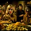 Placeholder: Comic movie shot, spooky, hot, ultra realistic, dine, horns, ultra realistic hot blonde women, year-end party, pieces of meat, organs, hot, ail, dynamic, hot, very excited people, hypermaximalist figures, light, 1970's Italian comedy movie, Stanley Kubrik, ornate, 4k, photorealism