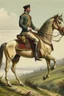 Placeholder: A person in an Andalusian military uniform riding a horse standing on a hill with his back