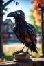 Placeholder: smilende zombie crow av tre foran 3d vrengt spesialeffekt plasma krystallkule av et kastanjegjerde in the style of giger and fallout 4 ,,bokeh like f/0.8, tilt-shift lens 8k, high detail, smooth render, down-light, unreal engine