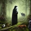 Placeholder: the Grim Reaper wearing black robe and hood, surrounded by woodland animals in beautiful forest, animals, flowers, 8k resolution, high-quality, fine-detail, iridescent, intricate, digital art, detailed matte, volumetric lighting, beautiful, illustration, 3D octane render, brian froud, howard lyon, selina french, anna dittmann, annie stokes, lisa parker, greg rutowski,