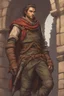 Placeholder: male human rogue adventurer in a medieval city
