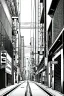 Placeholder: Tokyo alley, line arts, greyscale