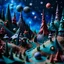 Placeholder: Detailed creepy landscape made of modeling clay, village, stars and planets, Roger Dean, naïve, Tim Burton, strong texture, Ernst Haekel, extreme detail, Max Ernst, decal, rich moody colors, sparkles, Yves Tanguy, bokeh, odd