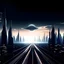 Placeholder: dark futuristic city. roads in the sky. spacecraft in the distance