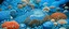 Placeholder: A cerulean underwater coral reef with clams designed in German folk art painted by Katsushika Hokusai