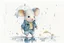 Placeholder: watercolor painting, Jean-Baptiste Monge style, Cute adorable baby white mouse in jeans clothes walking in the rain in Autumn, splash art