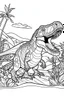 Placeholder: create a coloring page Illustrate a young adult T-Rex engaging in a territorial display, roaring loudly and displaying its dominance to rival dinosaurs. Kids can color the scene to show the vibrant colors and ink drawing clipart, simple line illustrations, colored