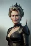 Placeholder: Robin Wright as evil queen in black leather, busty, cleavage, voluptuous, Claire Underwood, angry, stern look. character design by cory loftis, fenghua zhong, ryohei hase, ismail inceoglu and ruan jia. unreal engine 5, artistic lighting, highly detailed, photorealistic, fantasy