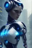 Placeholder: portrait,beautiful robot, post-apocalyptic in a cyberpunk city, realistic, intriacte detail, sci-fi fantasy style, volumetric lighting, particales,highly detailed,cinamatic, deep colours,8k, robot, red eyes, blue hair