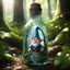 Placeholder: Deep within a dense forest, a small, furious gnome, trapped inside a shattered glass bottle lying on the ground, gleams brilliantly. Bathed in the soft sunlight filtering through the canopy, the bottle sparkles with immaculate detail, revealing every delicate reflection. An old label affixed to the front bears the warning "Do Not Open" in faded but stern lettering. The strikingly realistic scene appears to have been captured in hyperrealistic 8K HDR, where every shadow, every texture, every emot